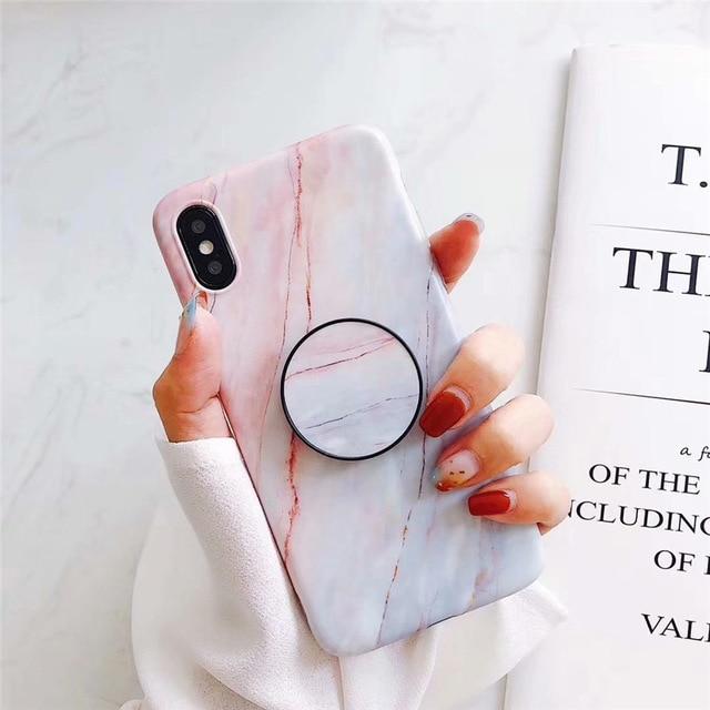 Marble Case For Iphone 8 7 Plus X 6 S Plus Case Fashion Grip Stand Holder Silicone Soft Phone Case For Iphone 7 Back Cover Coque