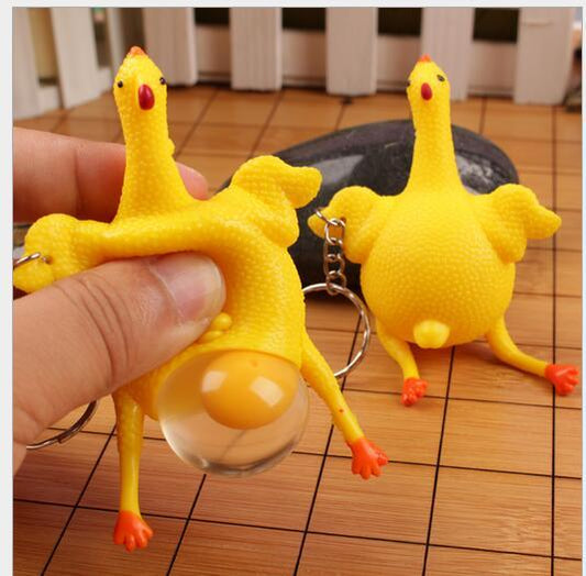 Rubber Chicken Squeeze Toy Keychain