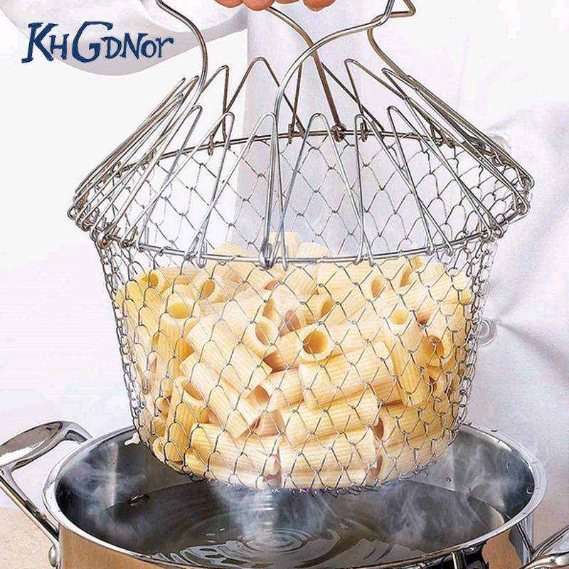 Stainless Steel Fry Chef Basket Foldable Strainer