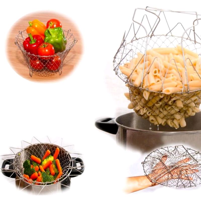 Stainless Steel Fry Chef Basket Foldable Strainer