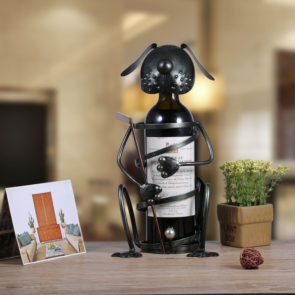 Metal Puppy Wine Holder