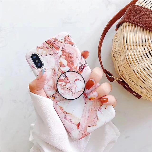 Marble Case For Iphone 8 7 Plus X 6 S Plus Case Fashion Grip Stand Holder Silicone Soft Phone Case For Iphone 7 Back Cover Coque
