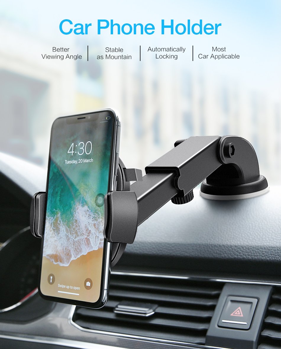 AUTOMATICALLY LOCKING WINDSHIELD PHONE HOLDER, UNIVERSAL FIT