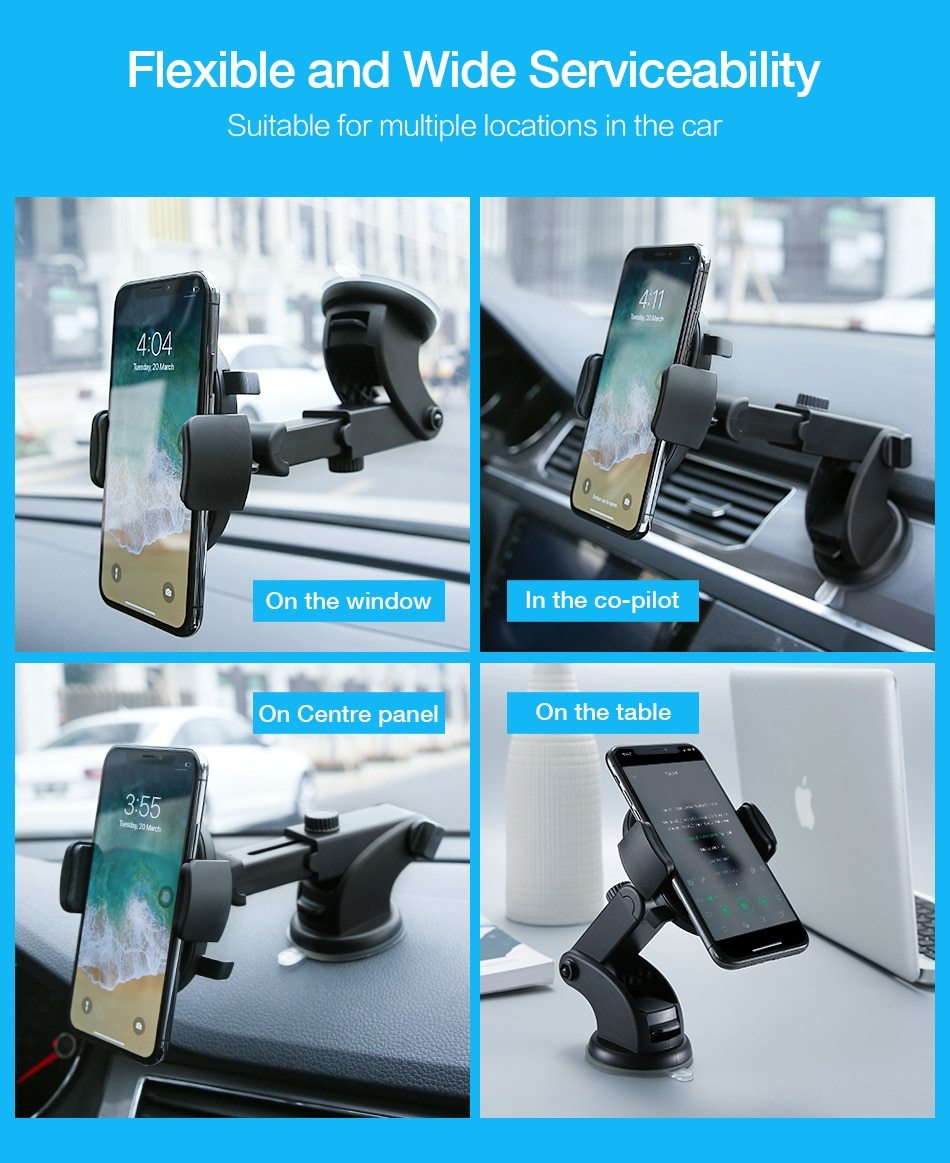 AUTOMATICALLY LOCKING WINDSHIELD PHONE HOLDER, UNIVERSAL FIT
