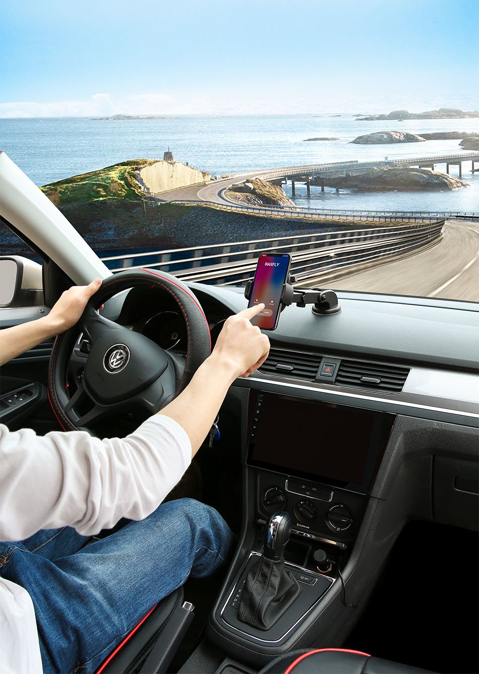 AUTOMATICALLY LOCKING WINDSHIELD PHONE HOLDER, UNIVERSAL FIT